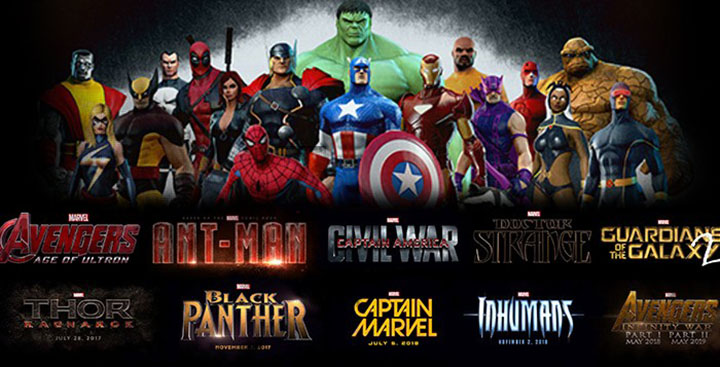 sorties de films marvel et dc deadpool guardians galaxy spiderman x-men avengers thanos